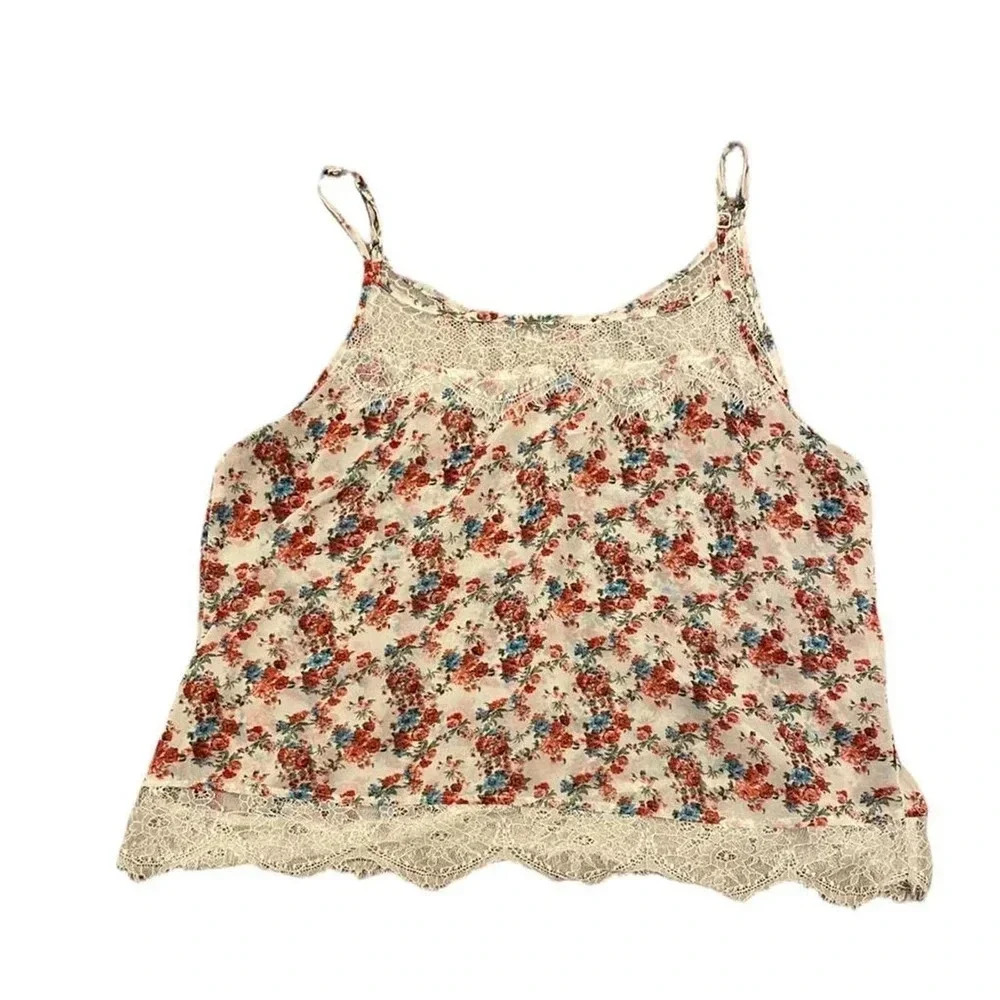Ambiance apparel tank top with white shear lace and floral